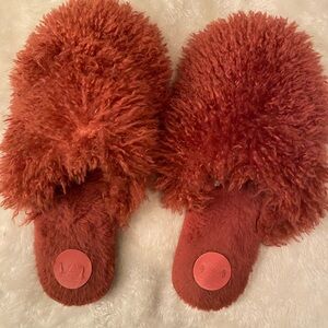 Anthropologie Red Fuzzy Slippers M/L